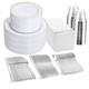 700pcs Silver Plastic Plates Silver Plate Set 100guest Silver Rim