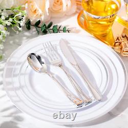 750 Pcs Plastic Party Plates Set Plastic Plate with Rim Includes 125 Dinner P