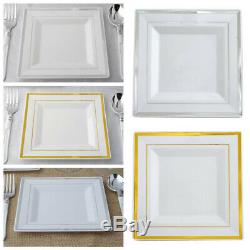 8 White Square Plastic Salad Luncheon Plates with Rim Wedding Disposable SALE