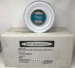 9 Party Essentials White with Silver Rim Plates (6 Packs of 40 Plates)