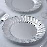 9 Silver Party Plastic Plates With Flared Rim Disposable Tableware Wedding Sale
