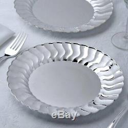 9 Silver Party Plastic Plates with Flared Rim Disposable Tableware Wedding SALE