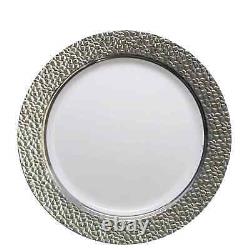 9 inch Round White Plastic Disposable Plates with Silver Rim 110pcs