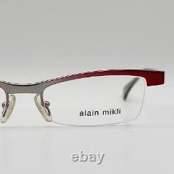 Alain Mikli eyeglasses Ladies Angular Red Silver Metallic half Rim A0215 01 New