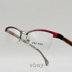 Alain Mikli eyeglasses Ladies Angular Red Silver Metallic half Rim A0215 01 New