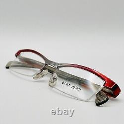 Alain Mikli eyeglasses Ladies Angular Red Silver Metallic half Rim A0215 01 New