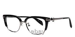 Alexander MQueen AM00840 001 Black Silver Horn Rimmed Frames Skulls $460