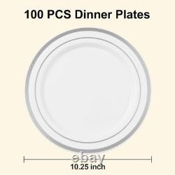 BESTSTAR 100PCS White Plastic Plates for Party, 10.25 Inch Disposable Plates