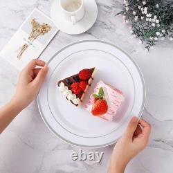 BESTVIP 100PCS Silver Plastic Plates, 10.25 Inch Disposable Dinner Plate Part