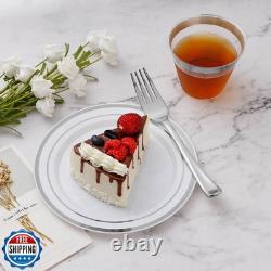 BESTVIP 600PCS Silver Dinnerware Set for 100 Guests, Plastic Plates for Party