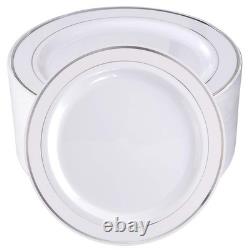 BUCLA 100 Pieces 10.25 Inch Silver Rim Disposable Dinner Plates