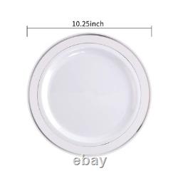 BUCLA 100 Pieces 10.25 Inch Silver Rim Disposable Dinner Plates