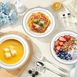 Bestvip 200 Pack Plastic Bowls Silver Rim 12 Oz Disposable Soup Bowls