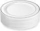 Bloomingoods Silver Rimmed Plastic Dinner Plates (100 Pack) 10.25 Inch Heavywei