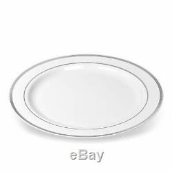 BloominGoods Silver Rimmed Plastic Dinner Plates (100 Pack) 10.25 Inch Heavywei