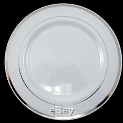 Bulk Dinner Wedding Disposable Plastic Plates Silverware Party Silver Rim 10 7