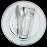 Bulk, Dinner / Wedding Disposable Plastic Plates & Silverware White Silver Rim
