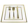 Bulk, Dinner/wedding Disposable Plastic Square Plates Silverware, Silver/gold Rim