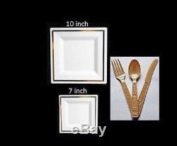 Bulk, Dinner/Wedding Disposable Square Plastic Plates silverware Silver or Gold