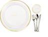 Bulk Anniversary Wedding Dinner Plastic Plates & Silverware Gold Rim/silver Rim
