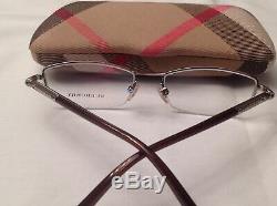 Burberry B1197 1110 52-17-135 Polished Brown & Silver Half Rim Glasses