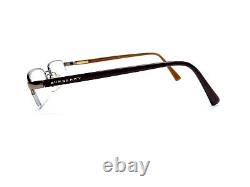 Burberry Silver Half Rim Rectangular Eyeglasses Brown Temples Italy 50 19 135