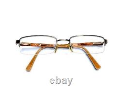 Burberry Silver Half Rim Rectangular Eyeglasses Brown Temples Italy 50 19 135