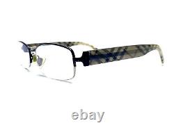 Burberry Silver Half Rim Rectangular Eyeglasses Check Temples Italy 53 18 135