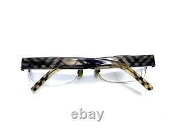 Burberry Silver Half Rim Rectangular Eyeglasses Check Temples Italy 53 18 135