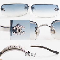 CHANEL Sunglasses Black CC Logos 4093-B Rhinestone Half Rim Coco