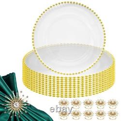 CLEAR PLASTIC ACRYLIC Dinner Elegant Charger Plates Beaded Rim 13 Wedding Party