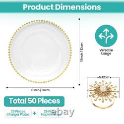 CLEAR PLASTIC ACRYLIC Dinner Elegant Charger Plates Beaded Rim 13 Wedding Party