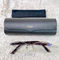 Cartier Eyeglasses Half Rim C Décor Purple Acetate 50-18-135 with Case