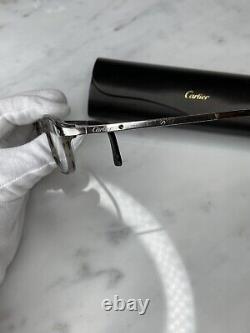 Cartier Men Eyeglasses Santos De Cartier Brushed Silver Gray Tortoise