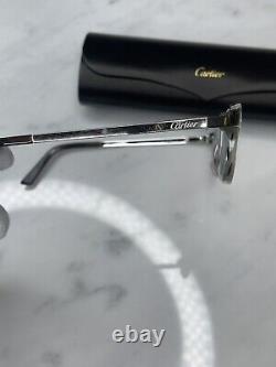 Cartier Men Eyeglasses Santos De Cartier Brushed Silver Gray Tortoise