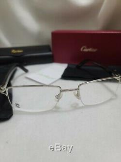 Cartier Rectangular Silver Half Rim Optical Glasses