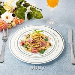 Case of 300 White Gold Rimmed Plastic Plates Premium Heavy-Duty