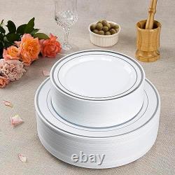Case of 300 White Gold Rimmed Plastic Plates Premium Heavy-Duty