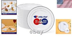 Classic Silver Rim Disposable Plates 100 Count for All Occasions