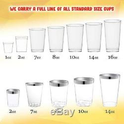 Clear Disposable Plastic Cups With Silver Rim 10 Oz. Pack Of (80) Fancy Hard