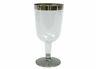 Clear Plastic Disposable 6oz. Wine Goblet Glass Cup With Silver Rim Wedding