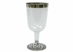 Clear Plastic Disposable 6oz. Wine Goblet Glass Cup with Silver Rim Wedding