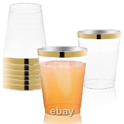 Clear with Metallic Gold or Silver Rim Round Disposable Plastic Party Cups