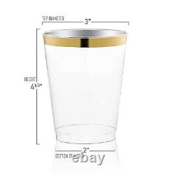 Clear with Metallic Gold or Silver Rim Round Disposable Plastic Party Cups