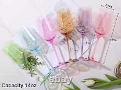 Colored Wine Glasses Set of 6-14Oz, Unfading Color, Hand-Blown, Thin Rim, Stemme