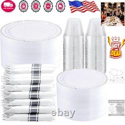 Complete 350-Piece Silver Rim Dinnerware Set Perfect for Celebrations & Events