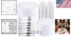 Complete 350-Piece Silver Rim Dinnerware Set Perfect for Celebrations & Events