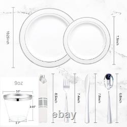 Complete 350-Piece Silver Rim Dinnerware Set Perfect for Celebrations & Events