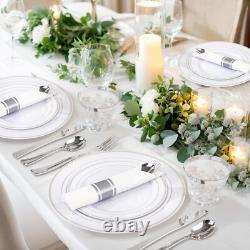 Complete 350-Piece Silver Rim Dinnerware Set Perfect for Celebrations & Events