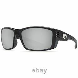 Costa Cortez Shiny Black Acetate Frame Silver Mirror Lens Unisex Sunglasses